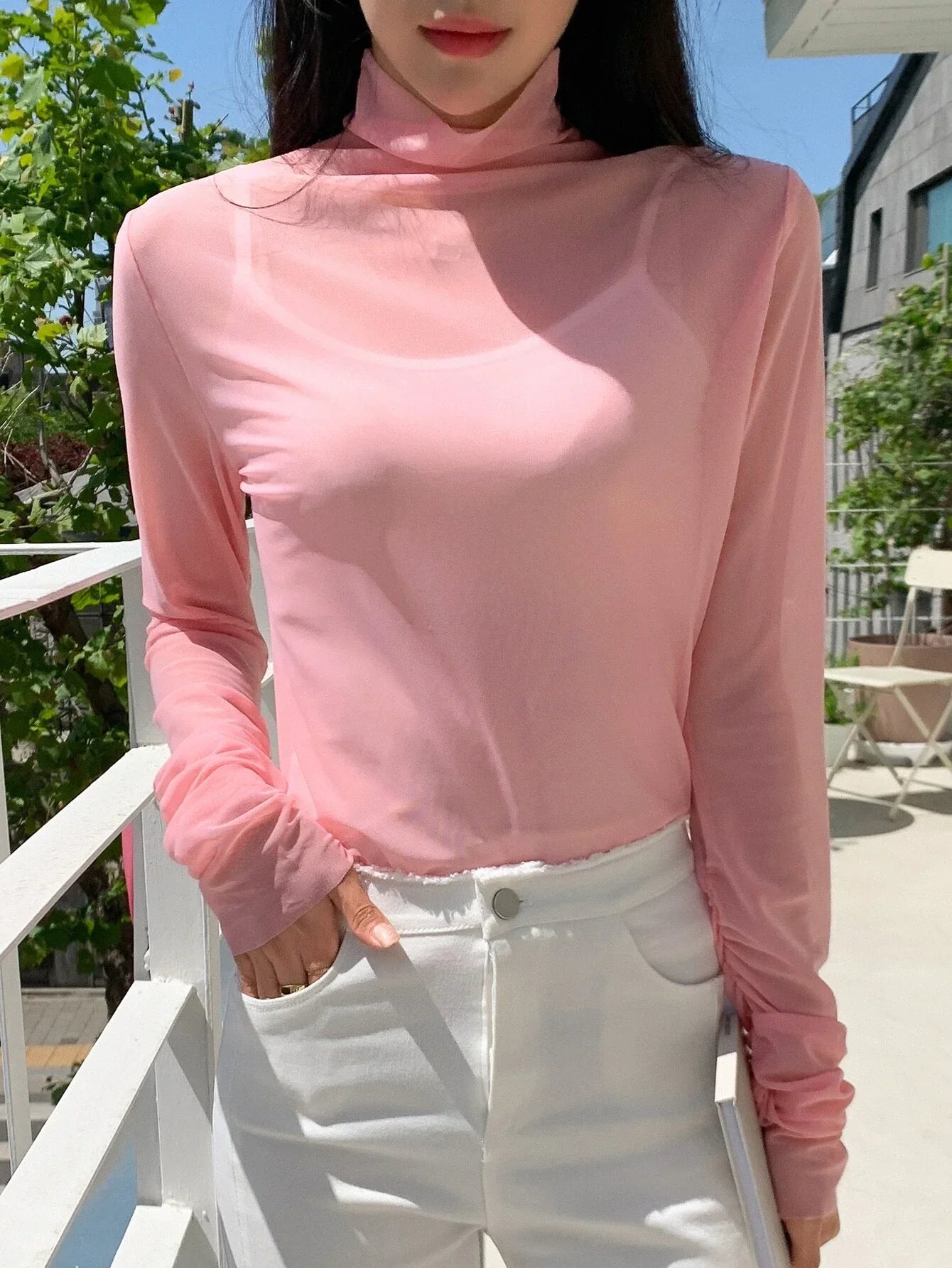 Ruched Sleeve Sheer Top