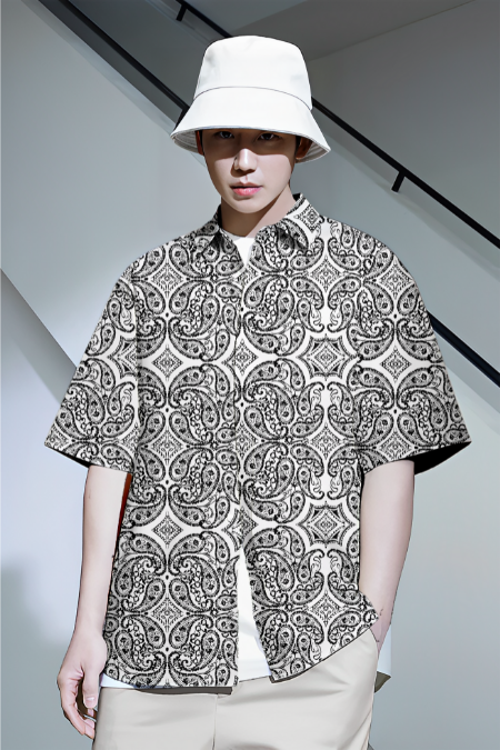 Black paisley print short sleeve shirt