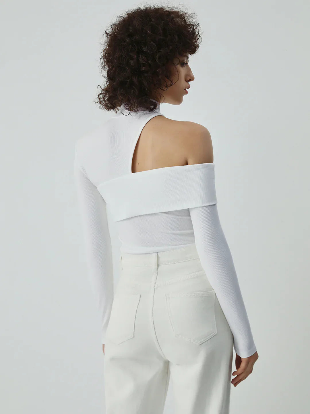 Wrapped Shoulder High Neck Rib Top