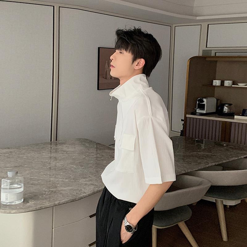 Zip Up High Neck Short Sleeve Shirt