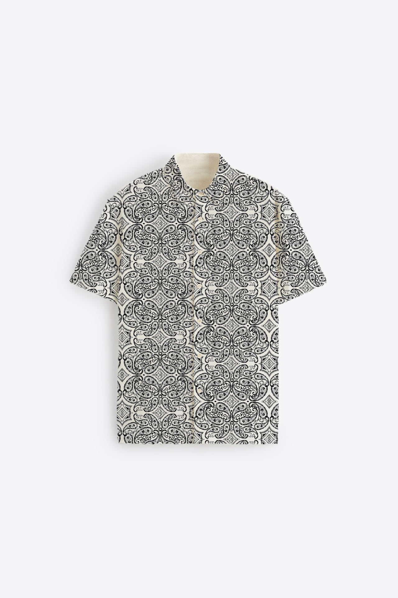 Black paisley print short sleeve shirt
