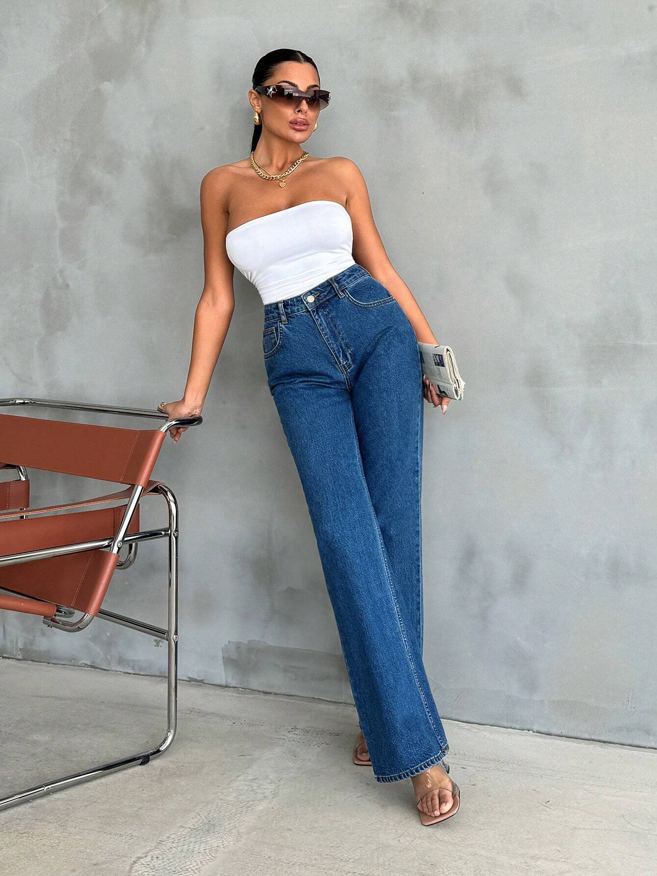 Wide Leg High Rise Jeans