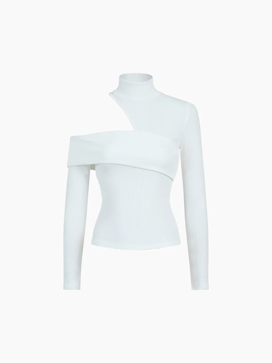 Wrapped Shoulder High Neck Rib Top