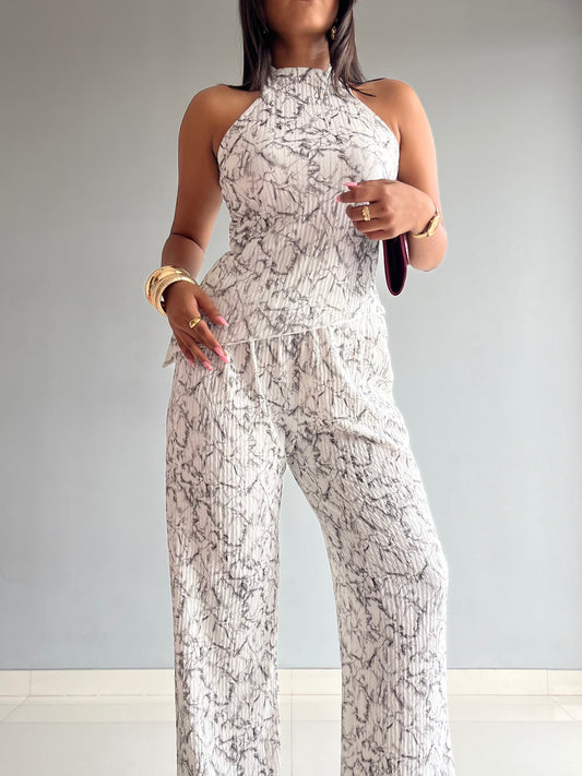 Textured Halter Neck Backless Co-ord Set