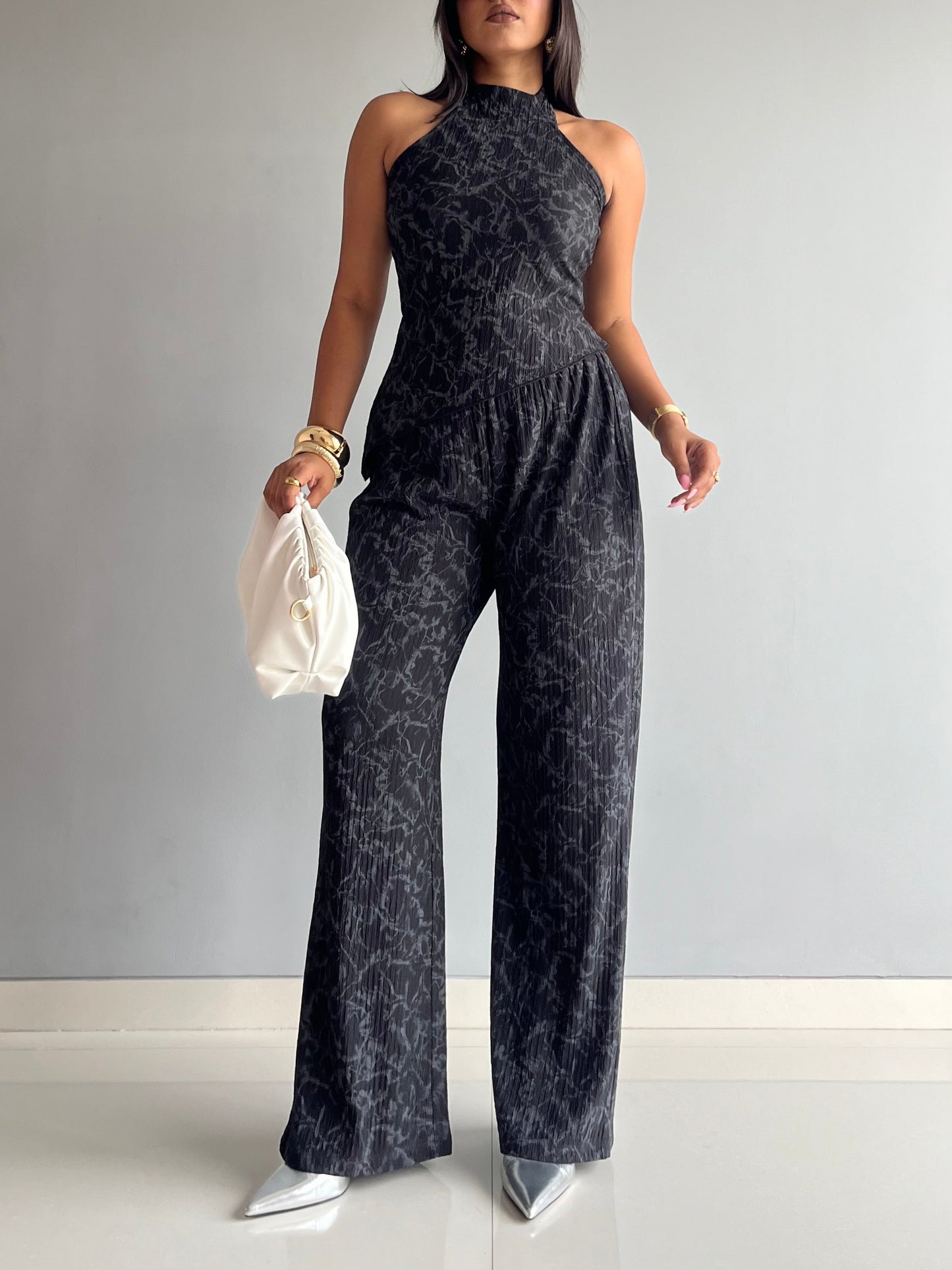 Textured Halter Neck Backless Co-ord Set