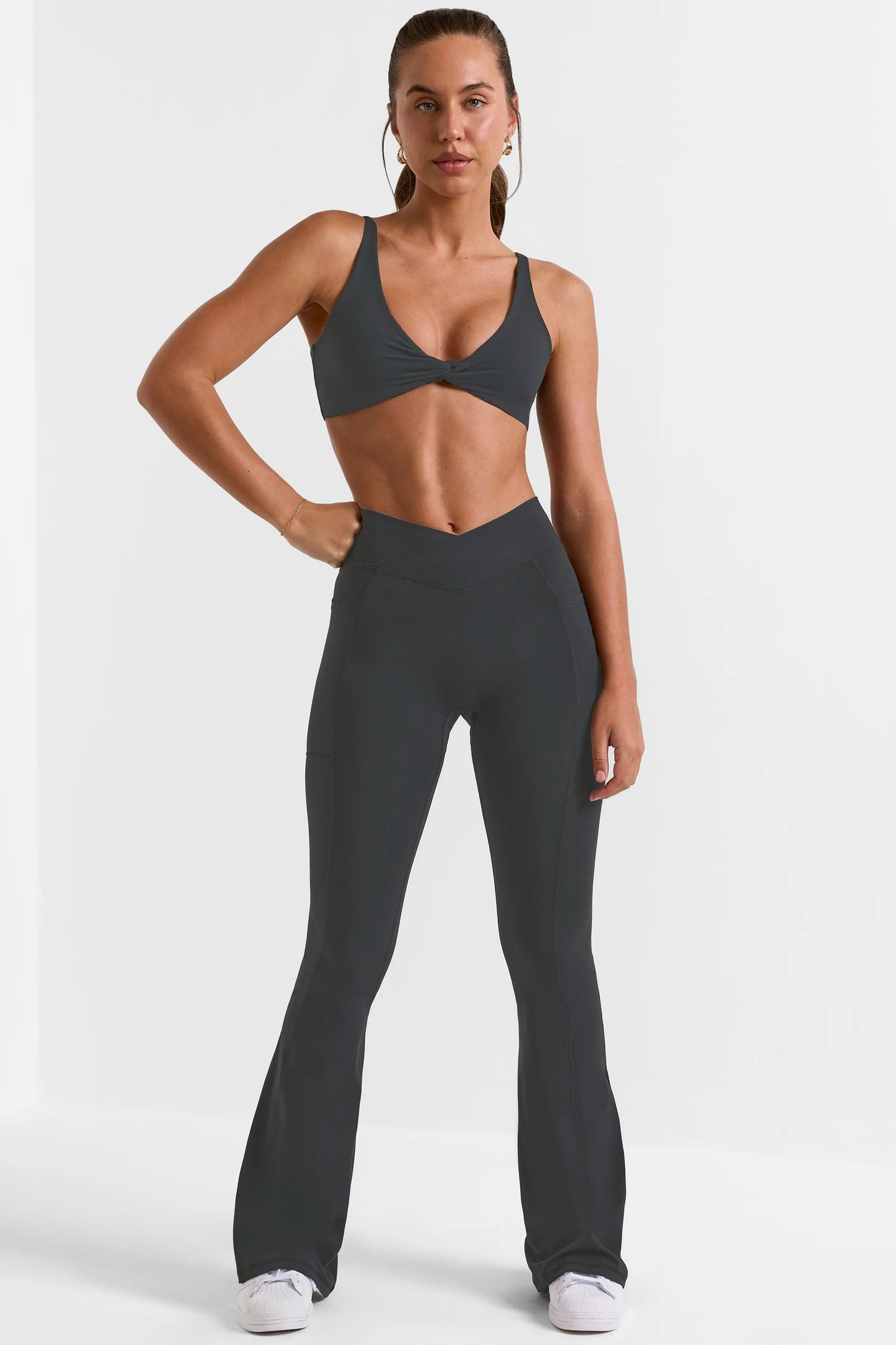 Cross Waistband Flare Pocket Leggings