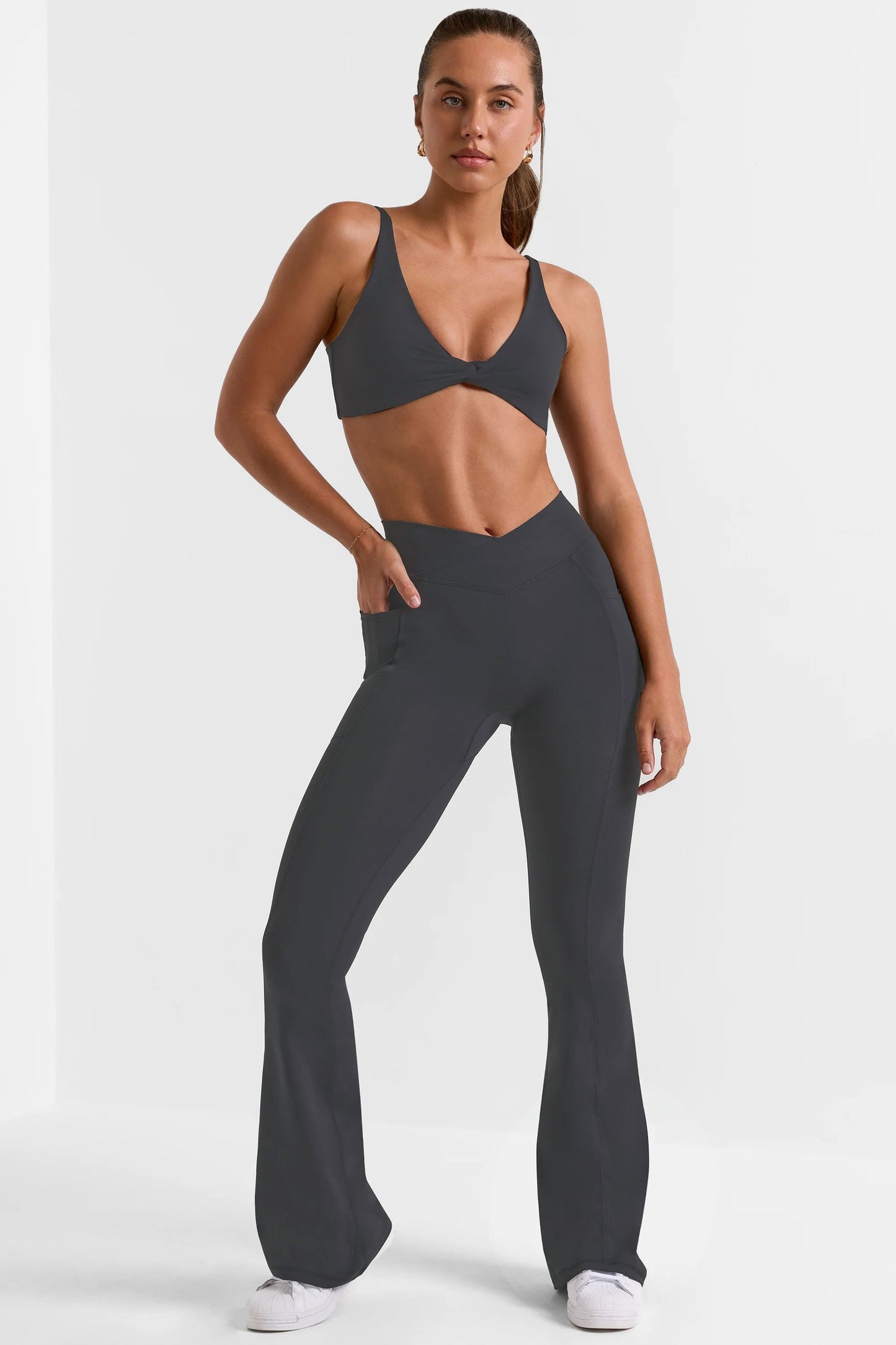 Cross Waistband Flare Pocket Leggings
