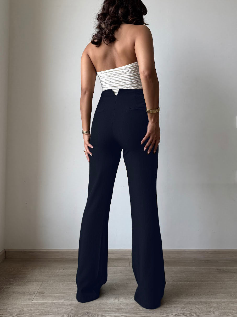 Polished Linen Flared Tailored Pants