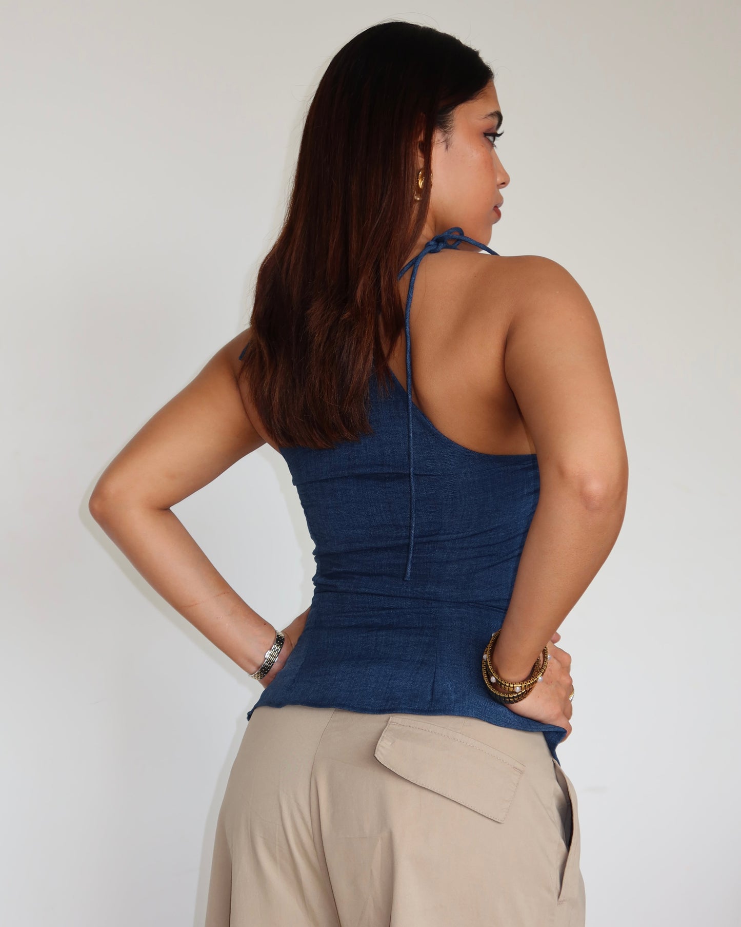 Flare Cut Tie Up Halter Top