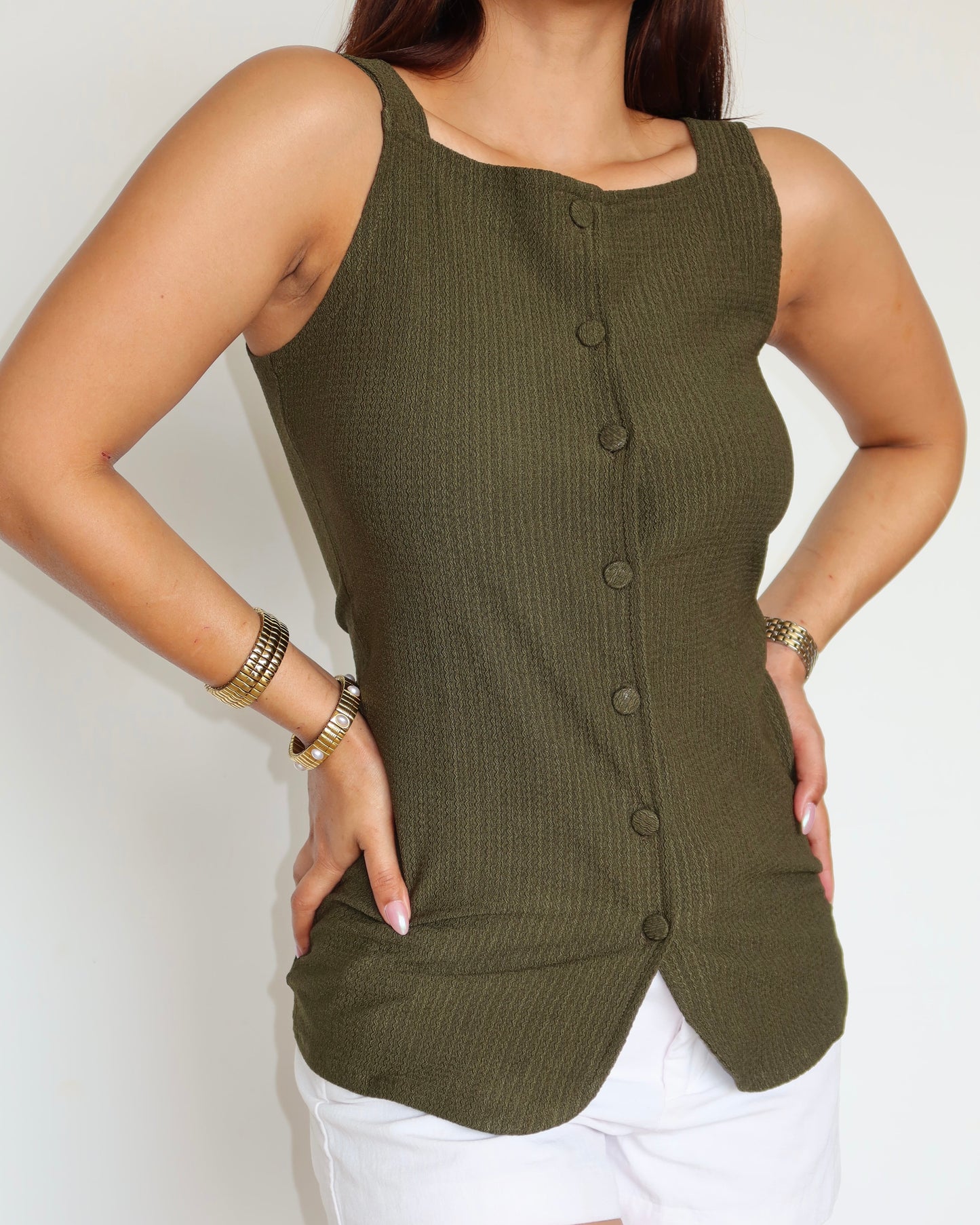 Camelia Button Details Vest Top