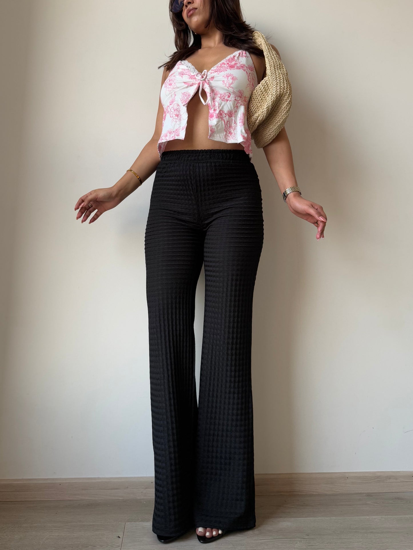 Chevron Edge Flare Leg Pants