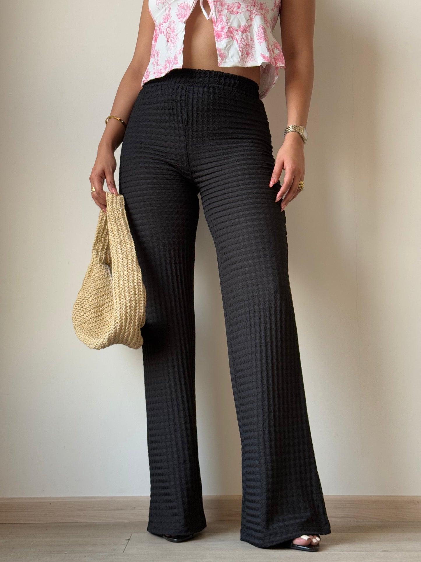 Chevron Edge Flare Leg Pants