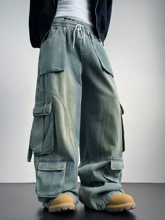 Flex Fit Baggy Wide Leg Cargo Denim Joggers