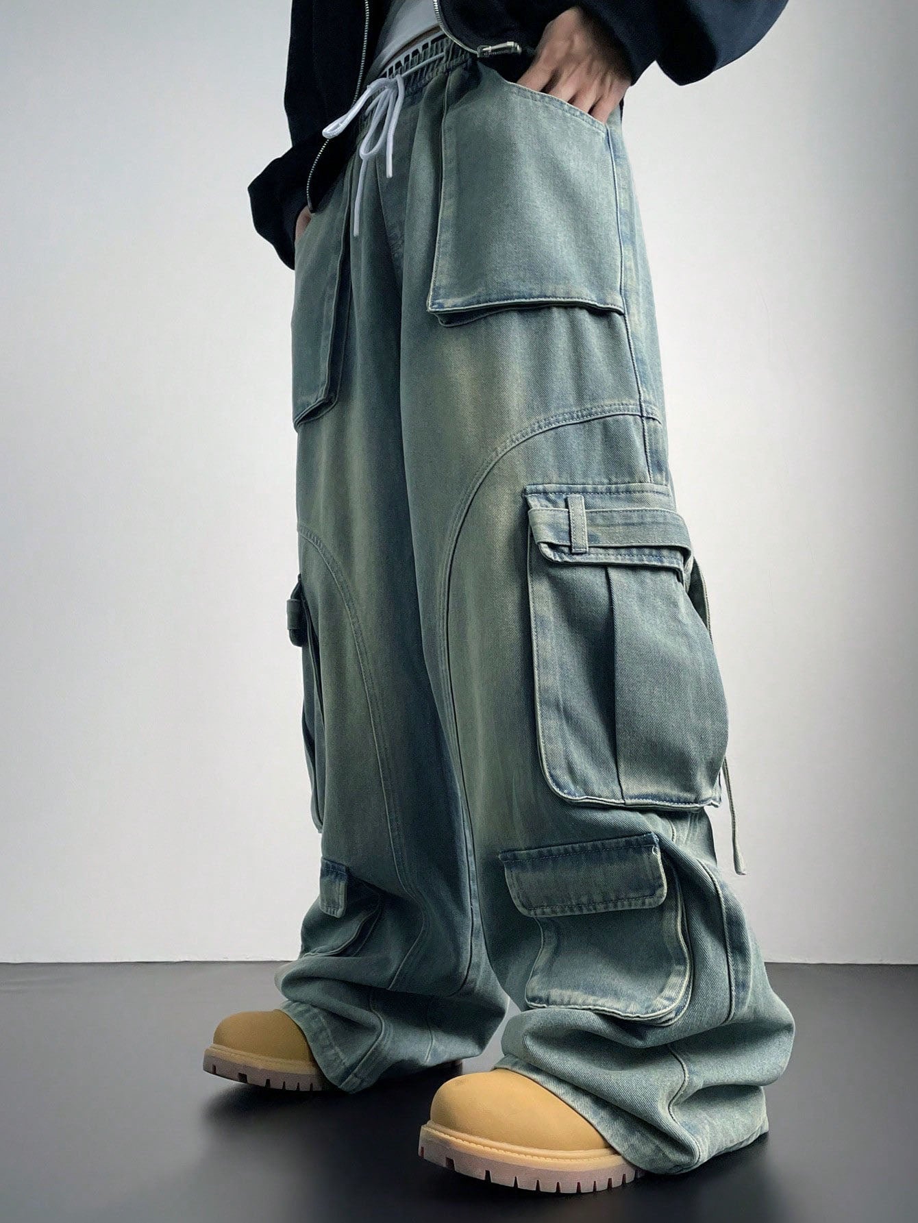 Flex Fit Baggy Wide Leg Cargo Denim Joggers