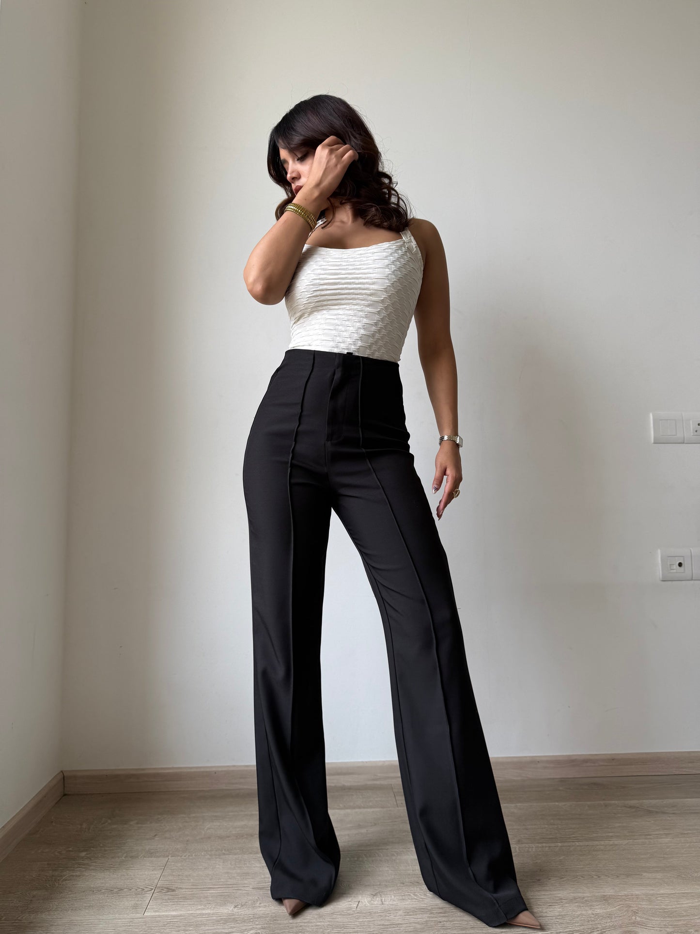 Polished Linen Flared Tailored Pants