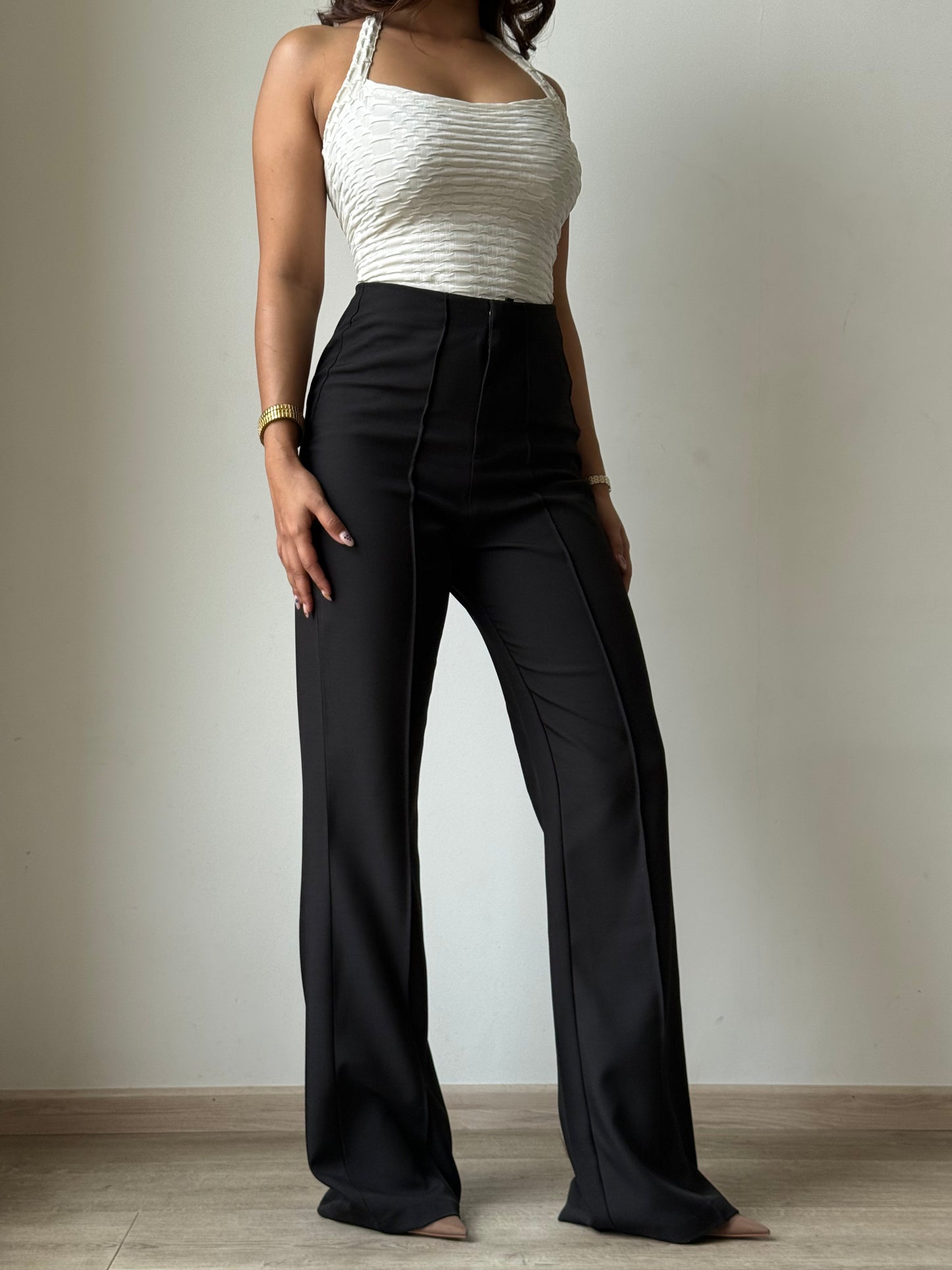 Polished Linen Flared Tailored Pants