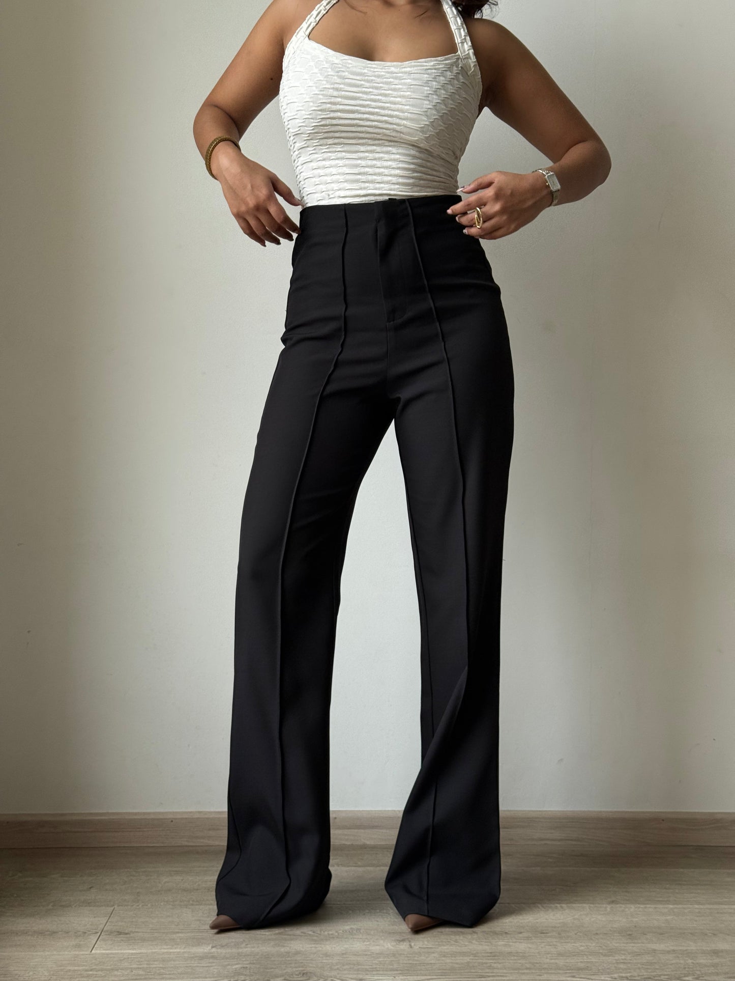 Polished Linen Flared Tailored Pants