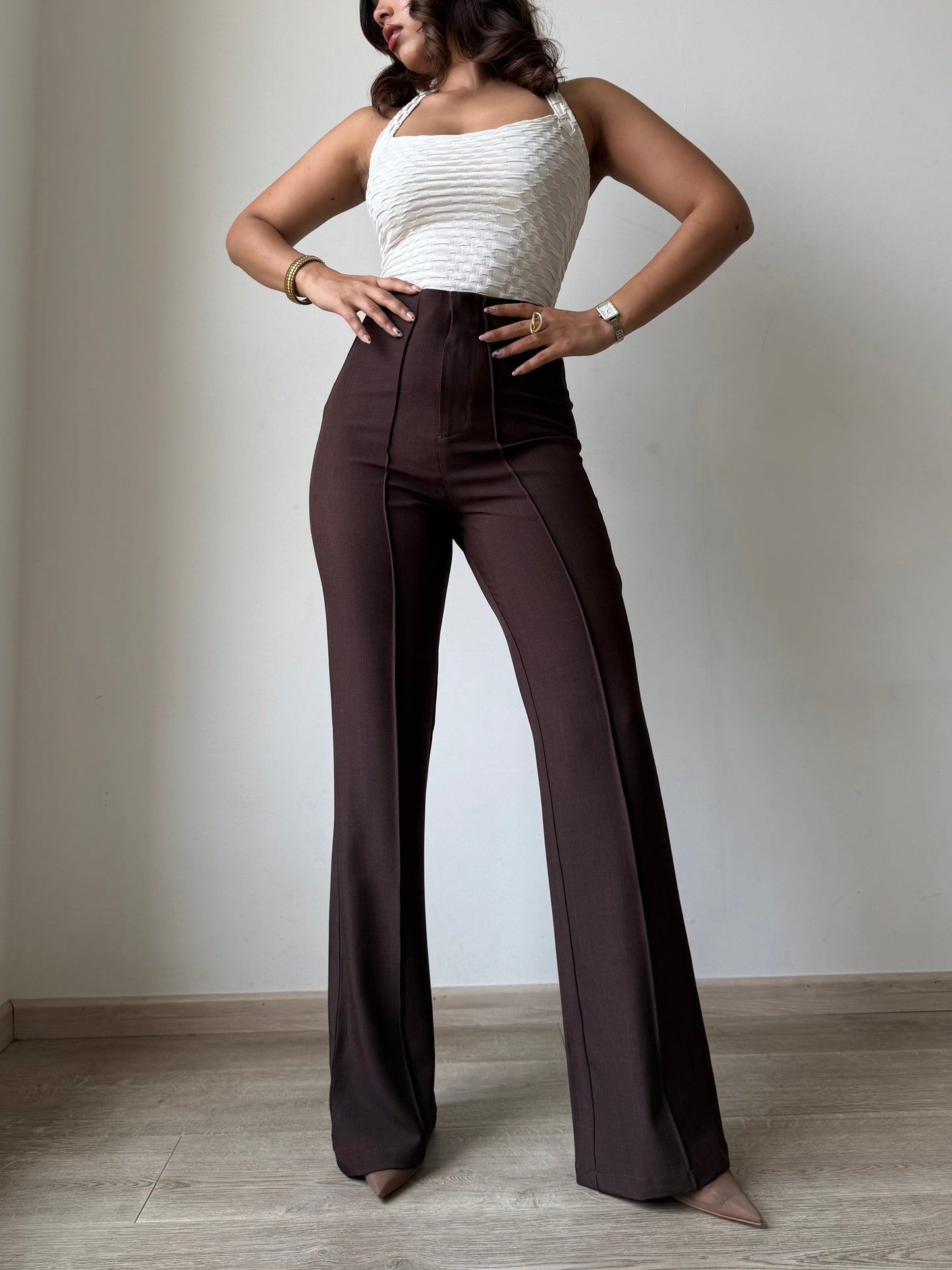 Polished Linen Flared Tailored Pants