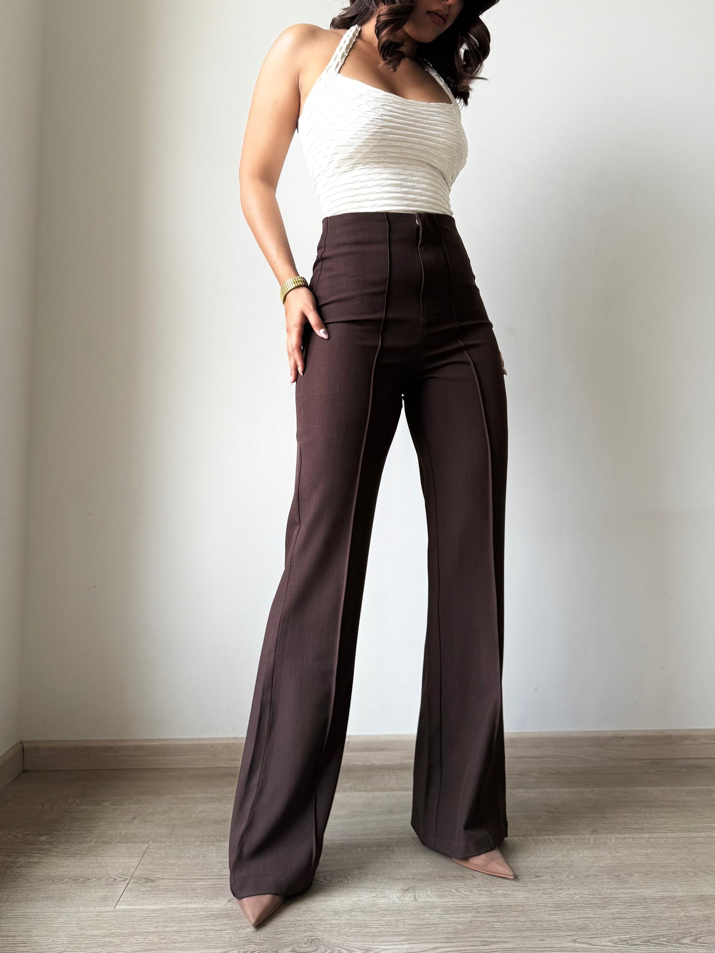 Polished Linen Flared Tailored Pants