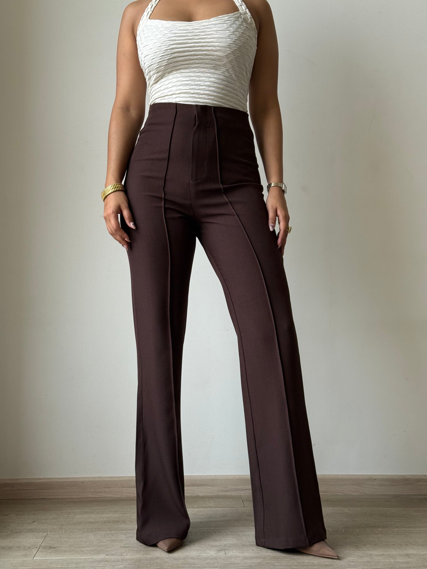 Polished Linen Flared Tailored Pants