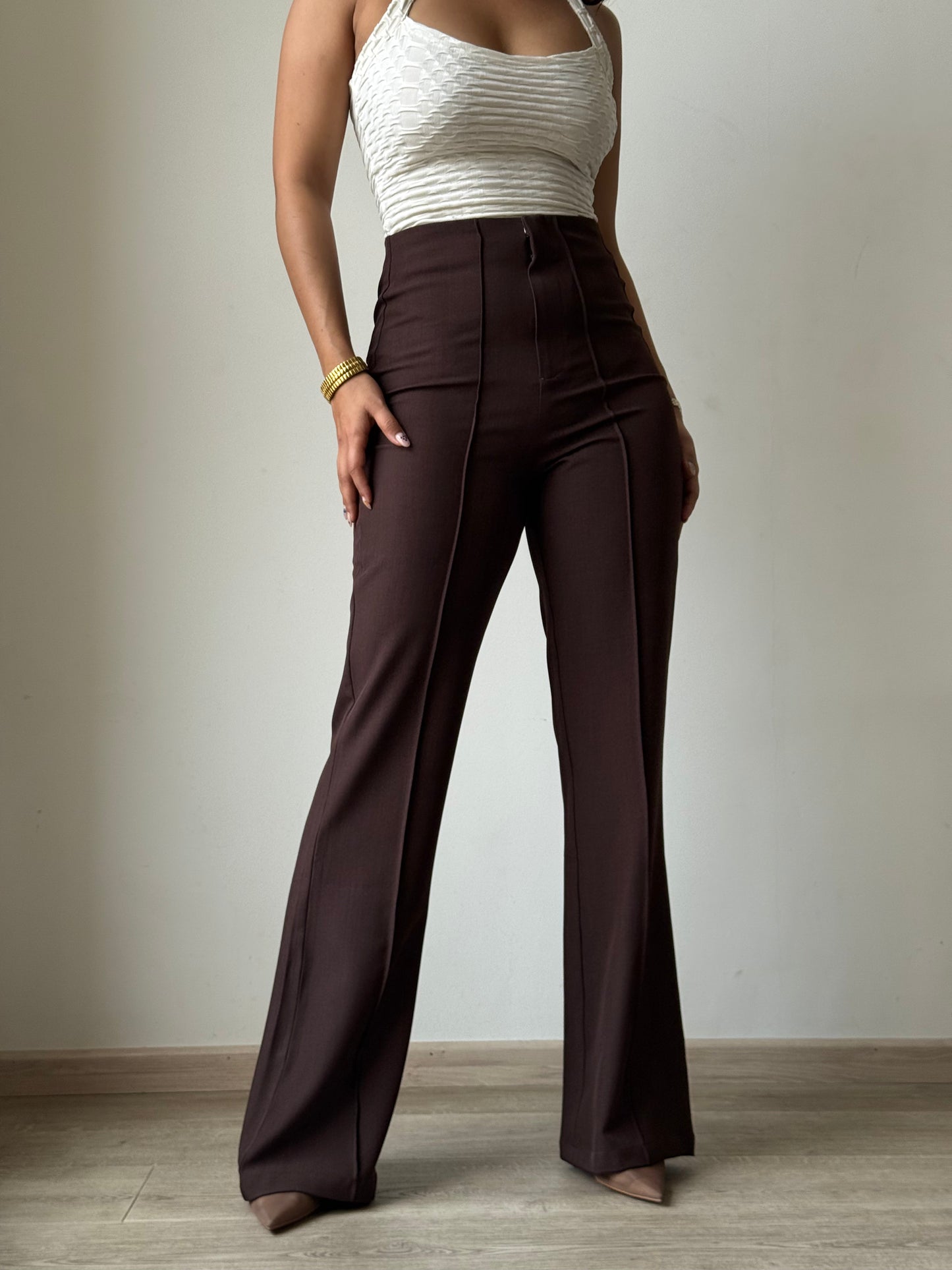 Polished Linen Flared Tailored Pants