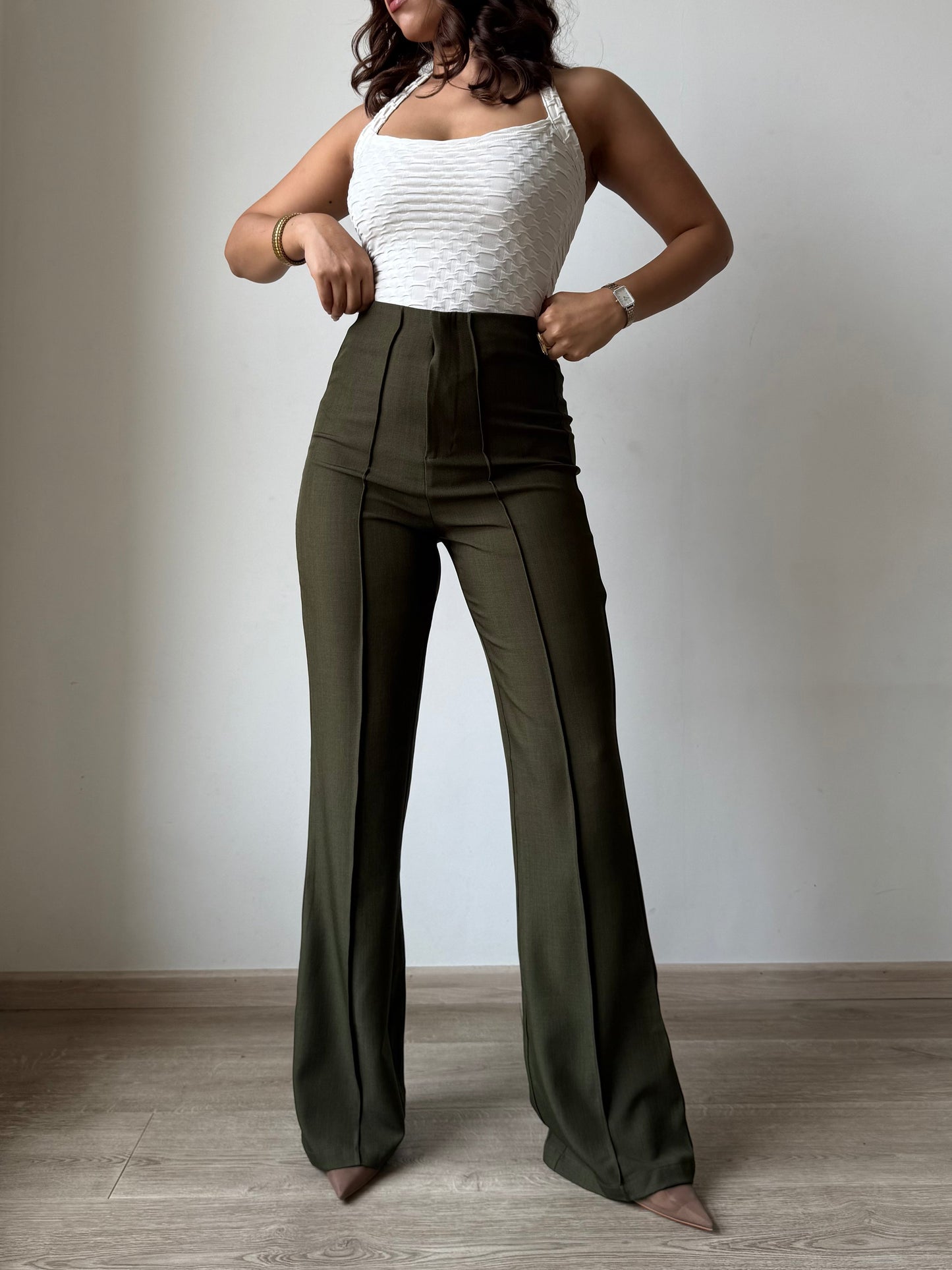 Polished Linen Flared Tailored Pants