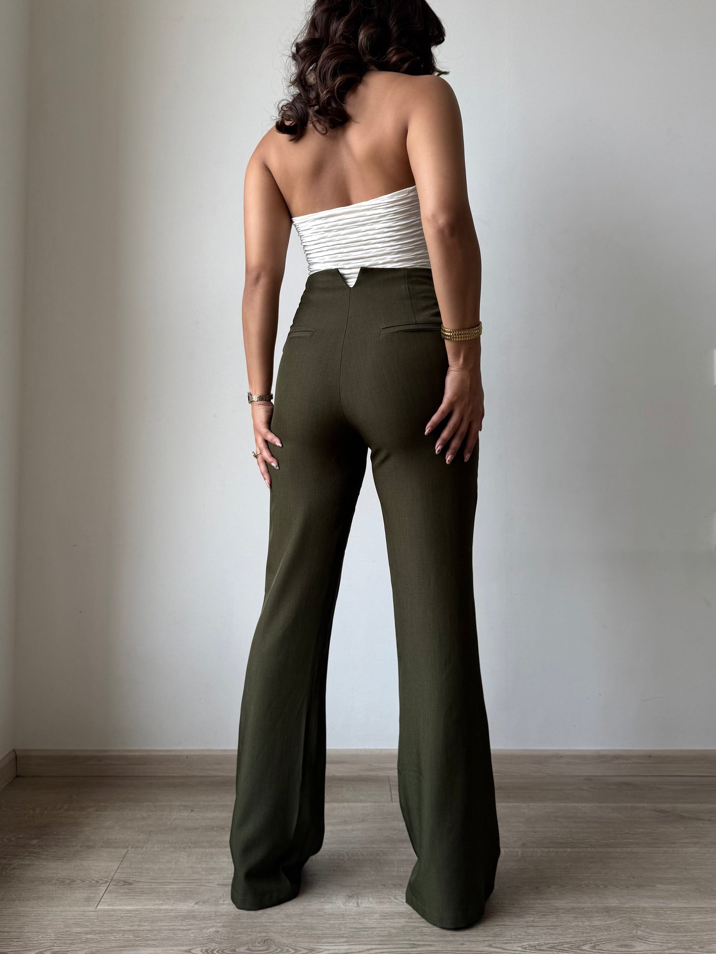 Polished Linen Flared Tailored Pants