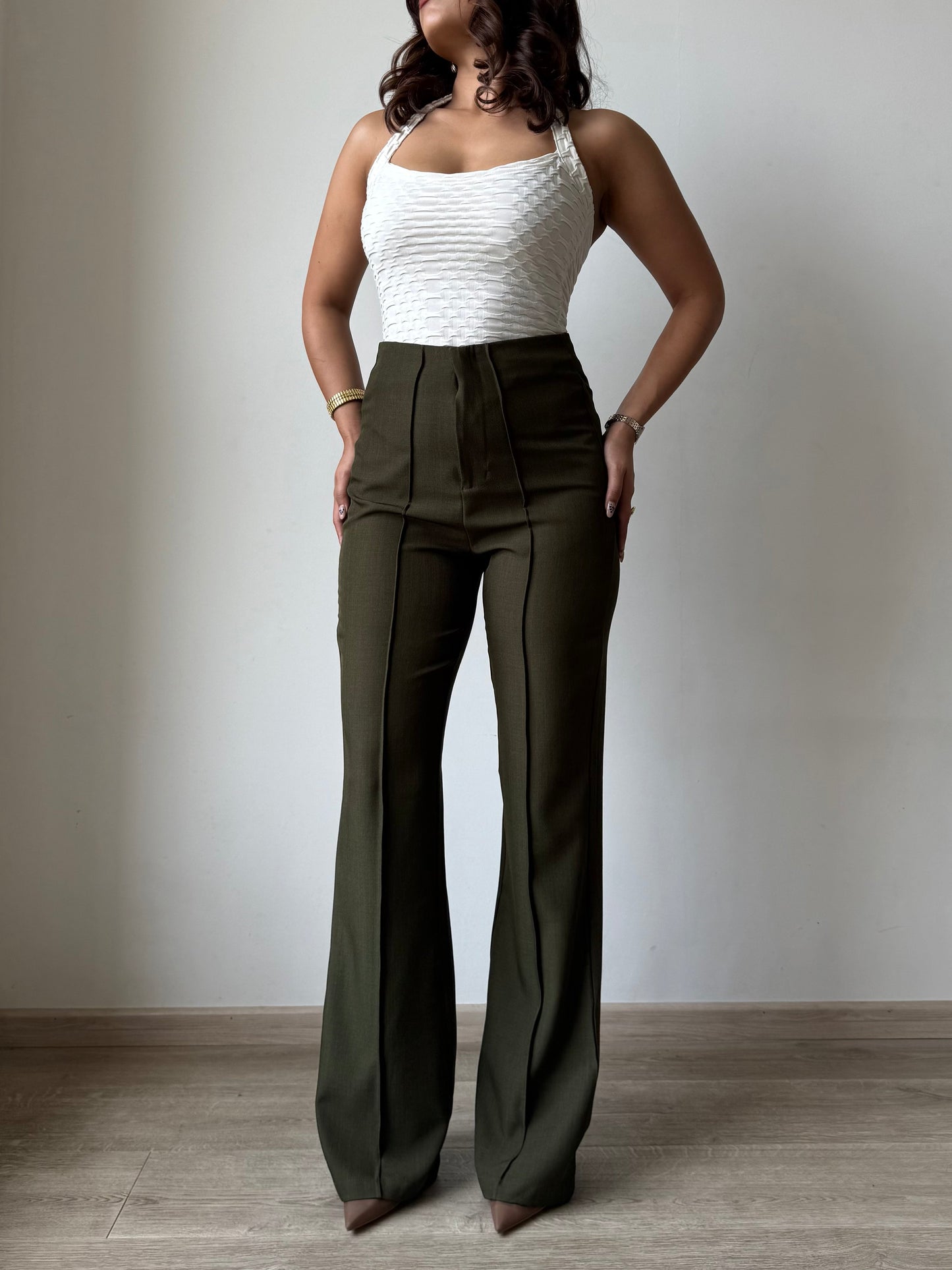 Polished Linen Flared Tailored Pants