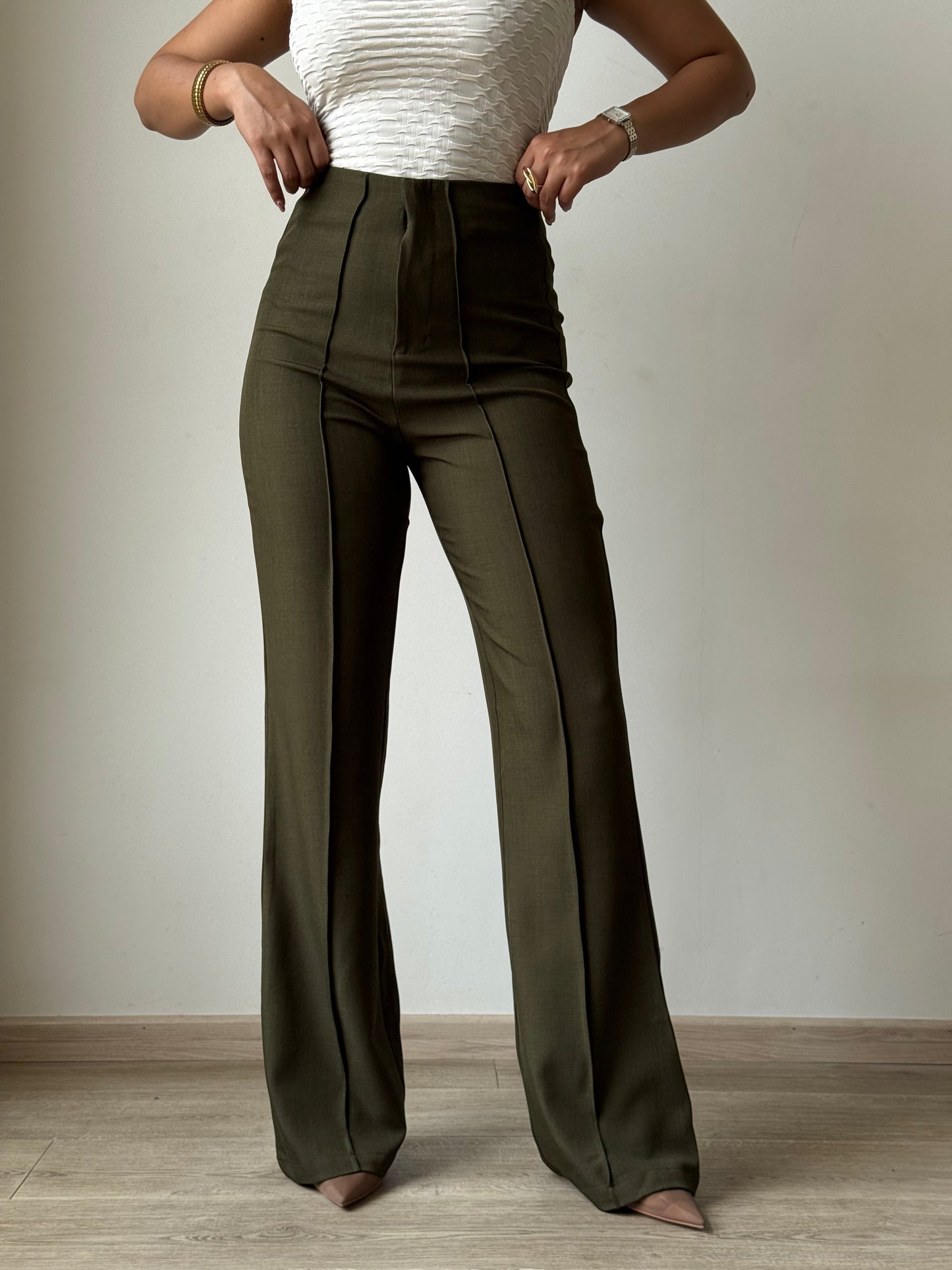 Polished Linen Flared Tailored Pants