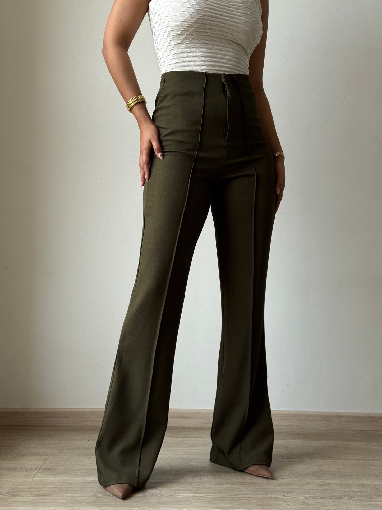 Polished Linen Flared Tailored Pants