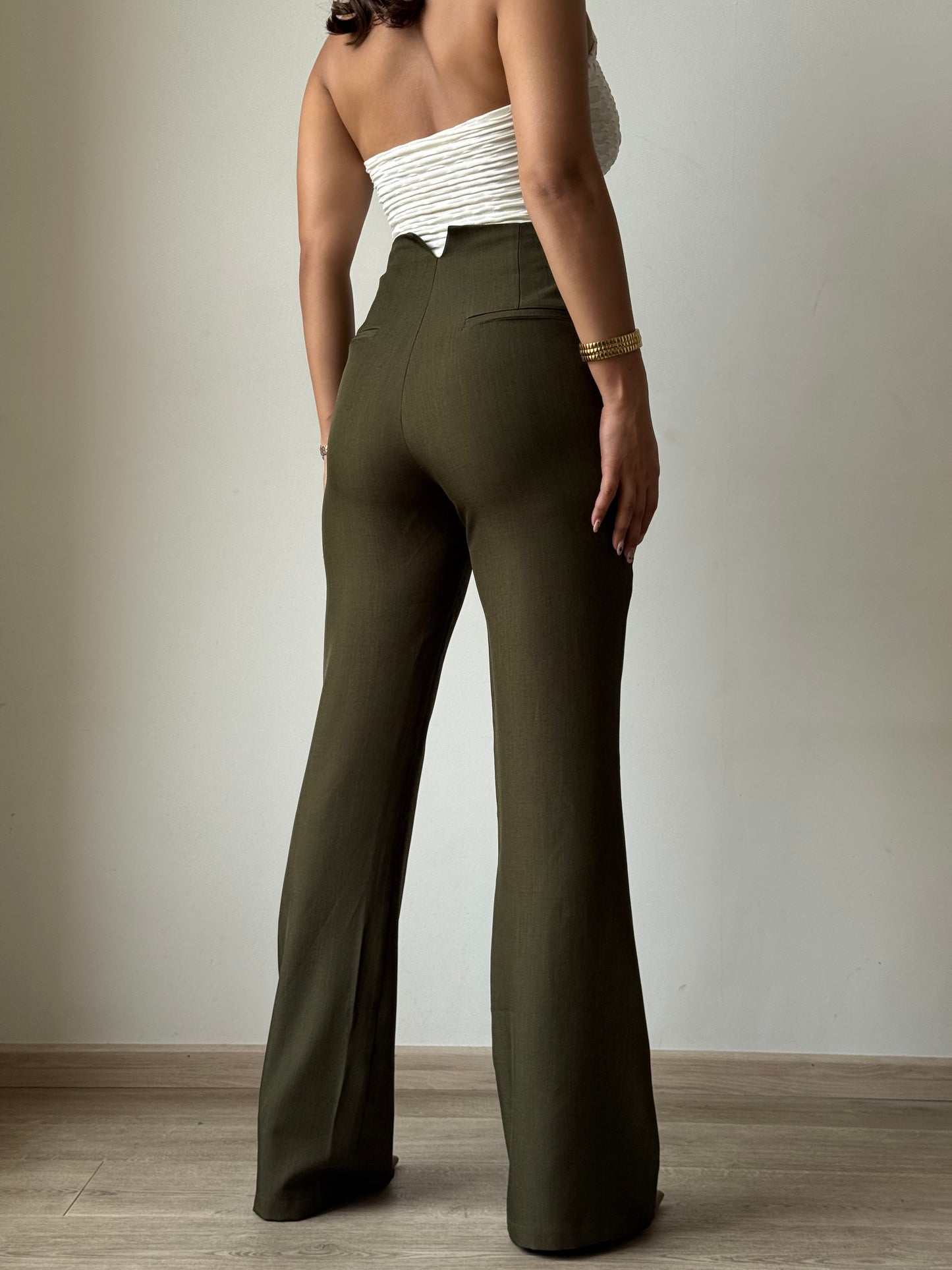Polished Linen Flared Tailored Pants