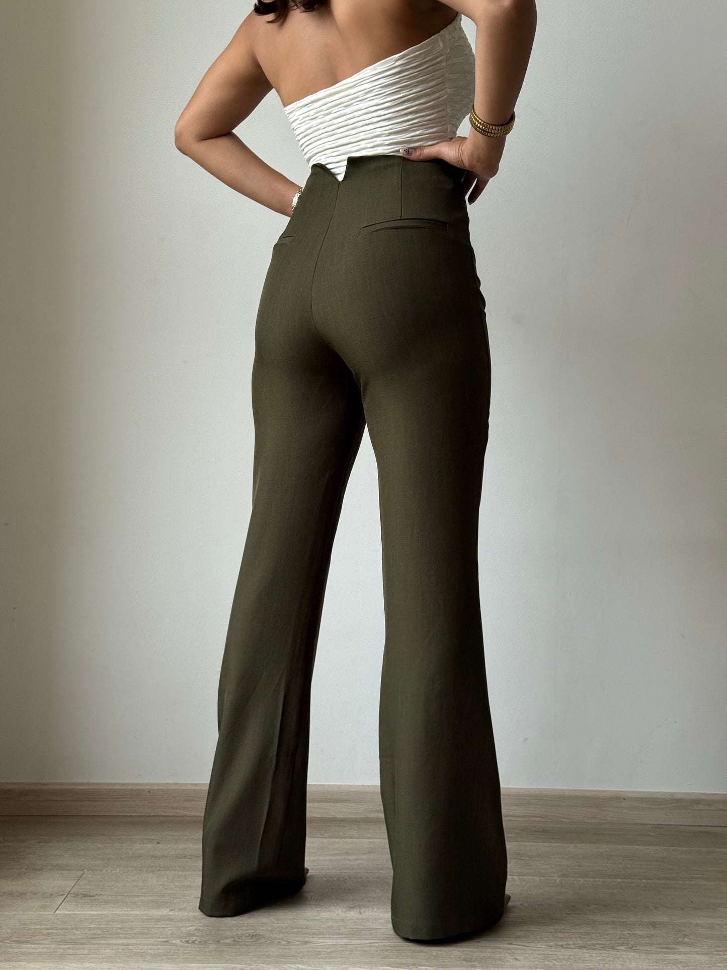 Polished Linen Flared Tailored Pants