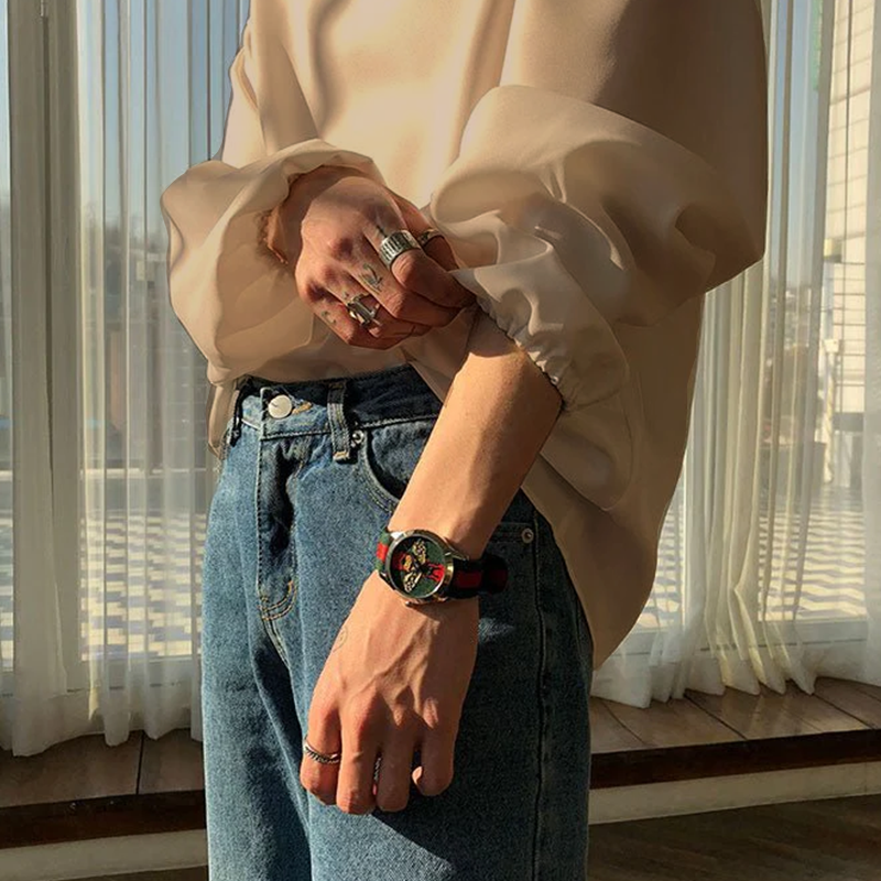 V Neck Cuff Details Long Sleeve Korean Shirt