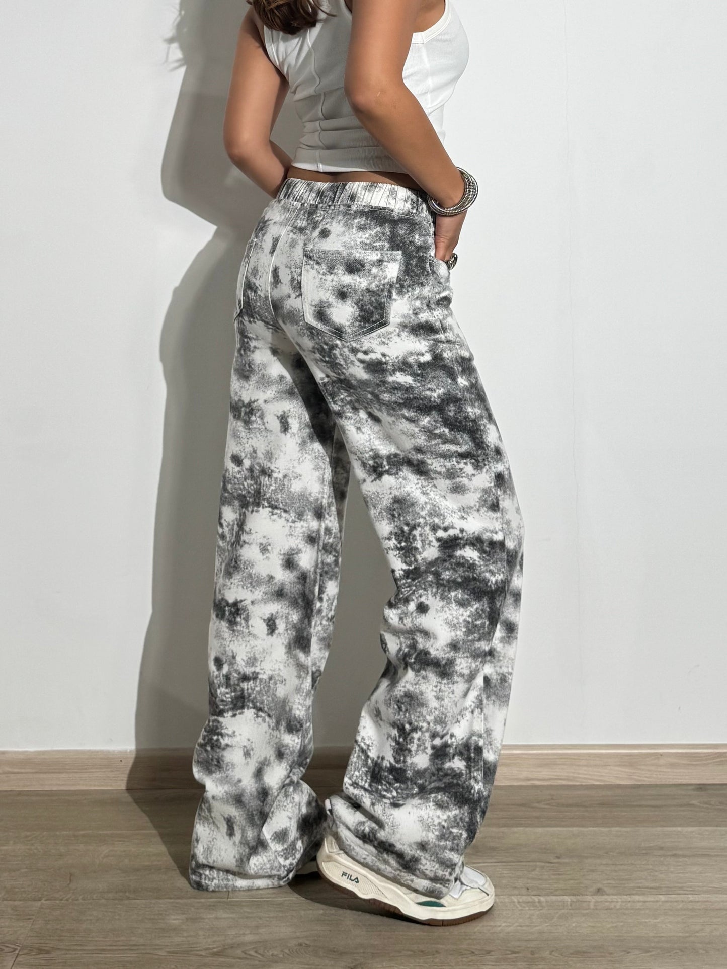 Graffiti Splash Wide Leg Denim Joggers