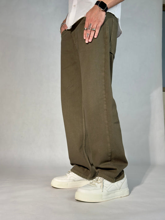 Army Green Baggy Fit Straight Leg Jeans