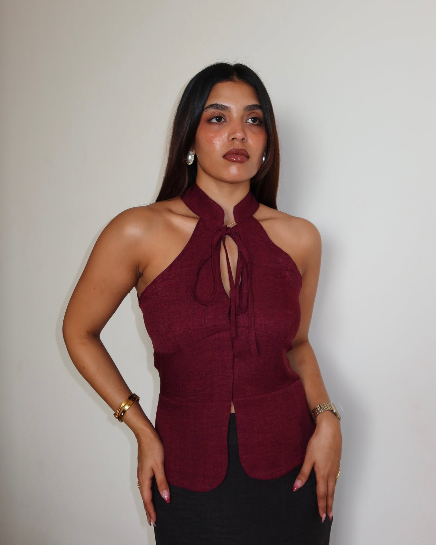 Tie-Up Halter Corset Details Top
