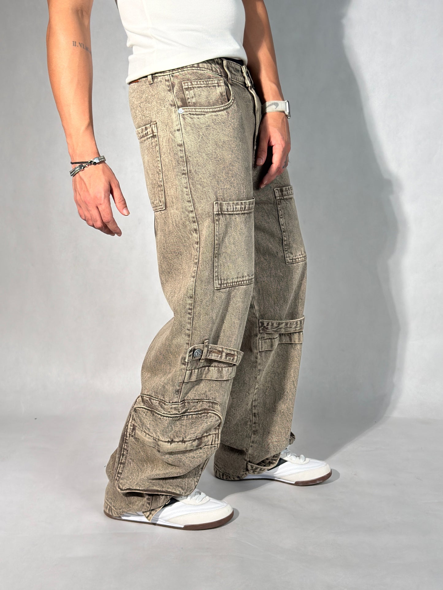 Driftwood Brown Utility Balloon Jeans