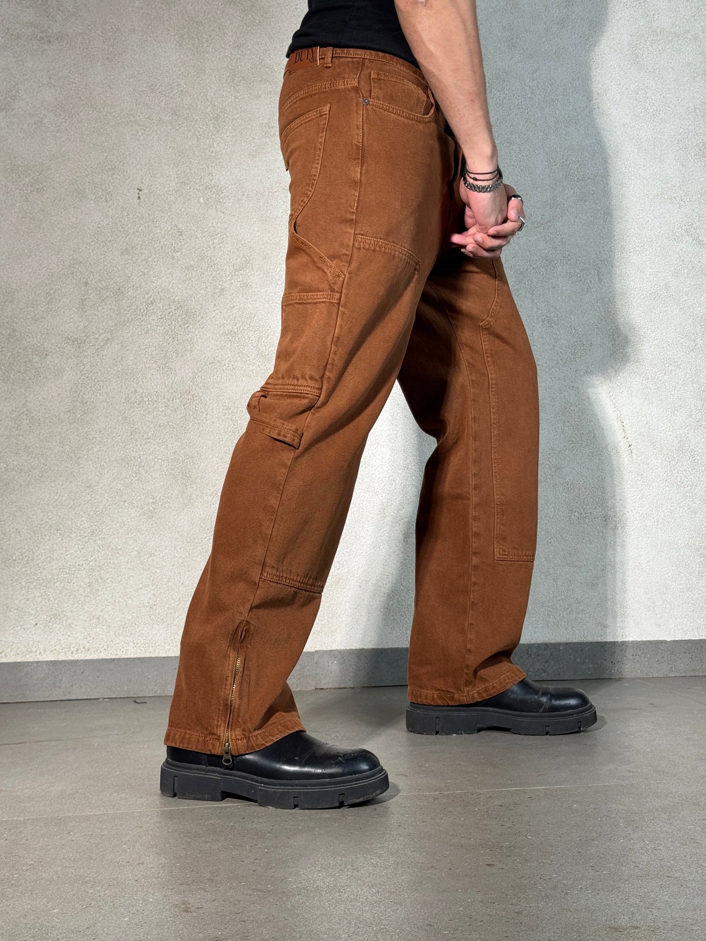 Mud Khaki Carpenter Loose Straight Jeans