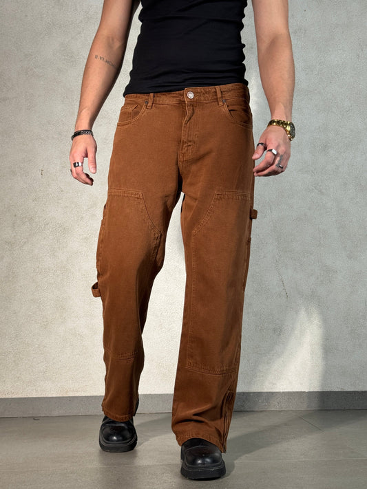 Mud Khaki Carpenter Loose Straight Jeans