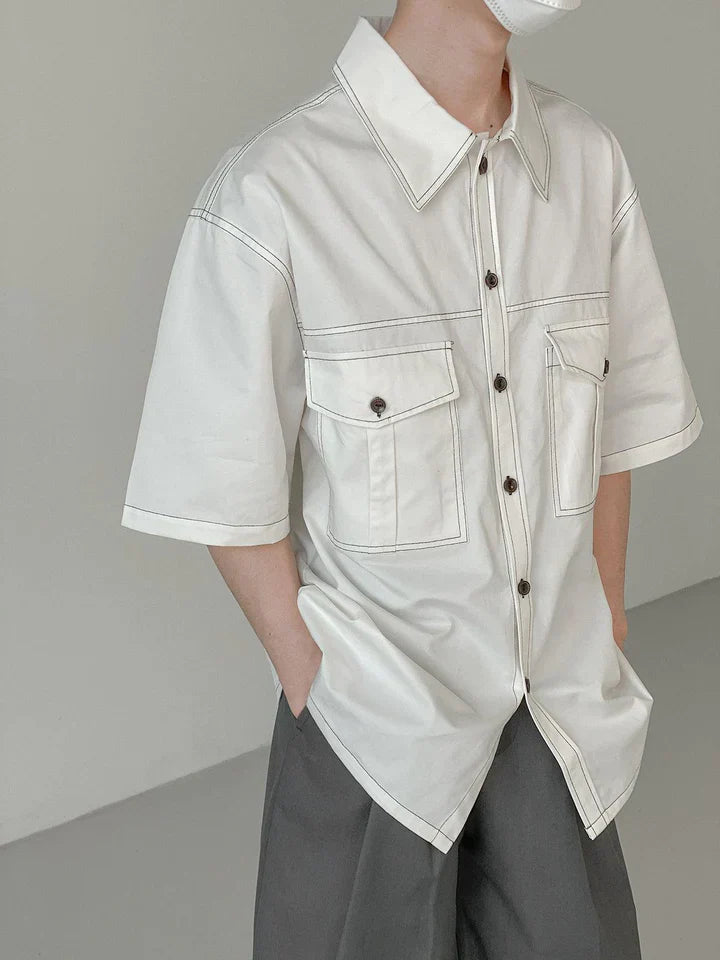 White contrast detailed men baggy shirt