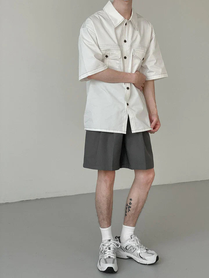 White contrast detailed men baggy shirt