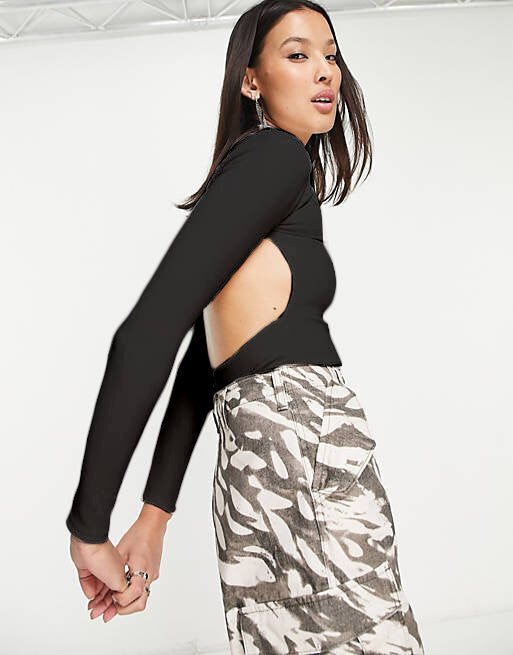 Ribbed Open Back High Neck Bodysuit