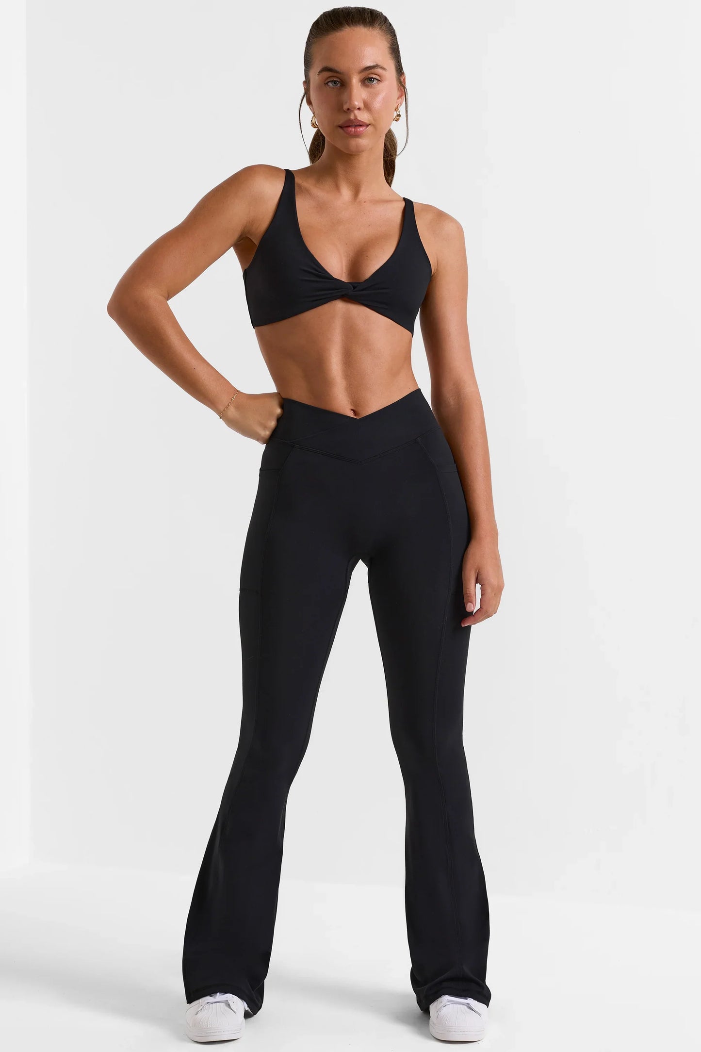 Cross Waistband Flare Pocket Leggings