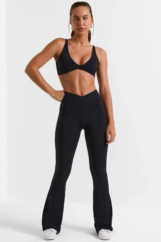 Cross Waistband Flare Pocket Leggings