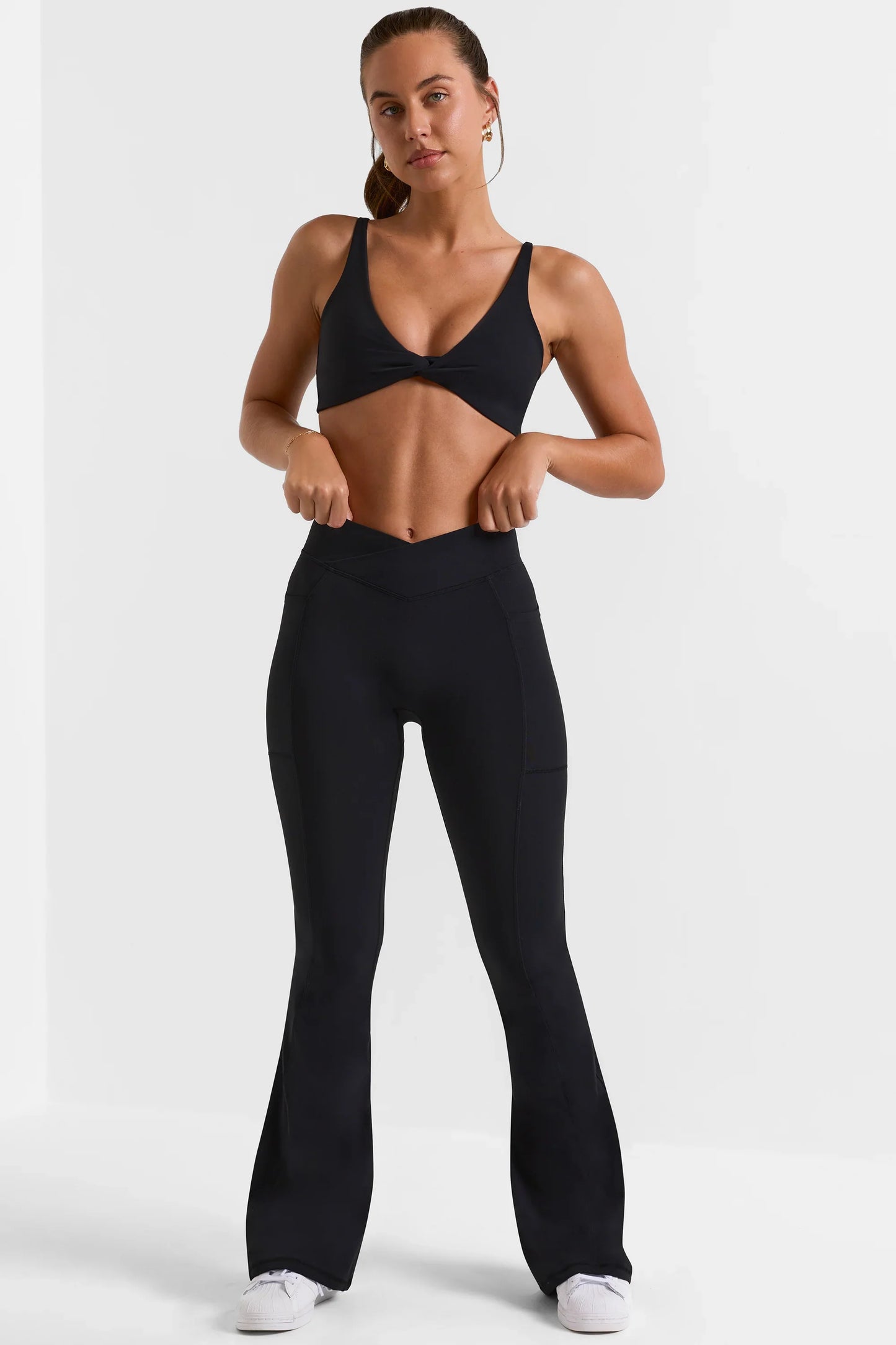 Cross Waistband Flare Pocket Leggings