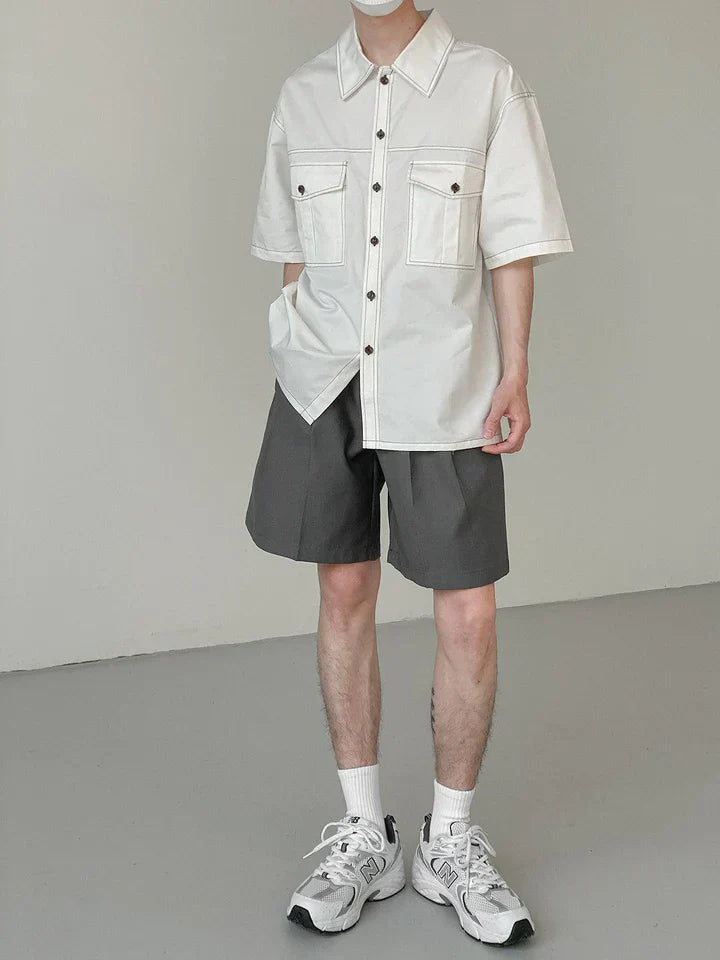 White contrast detailed men baggy shirt