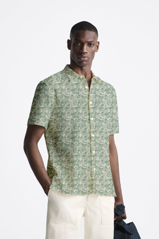 Earthy floral print short sleeve shirt