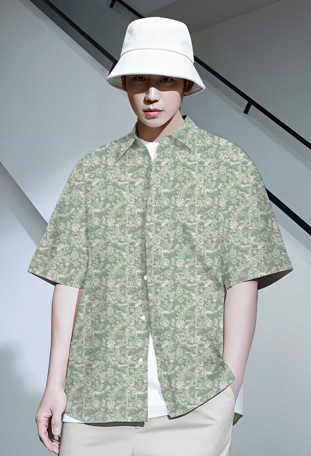 Earthy floral print short sleeve shirt