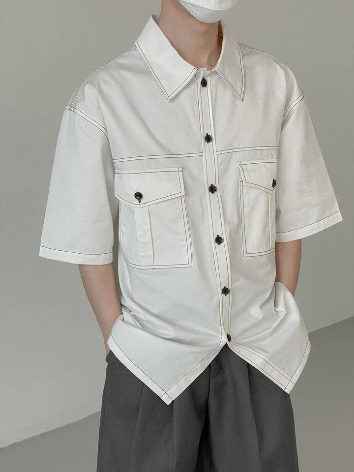 White contrast detailed men baggy shirt