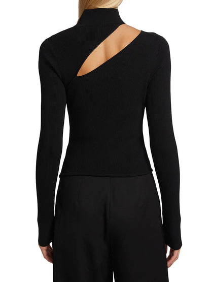 Elegant Asymmetrical Cut Detail Rib Top